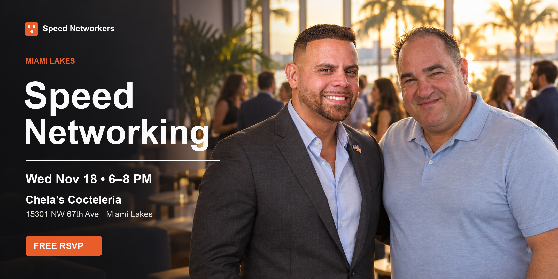 Speed Networking at Chela’s Coctelería Miami Lakes, November 18, 6 to 8 PM